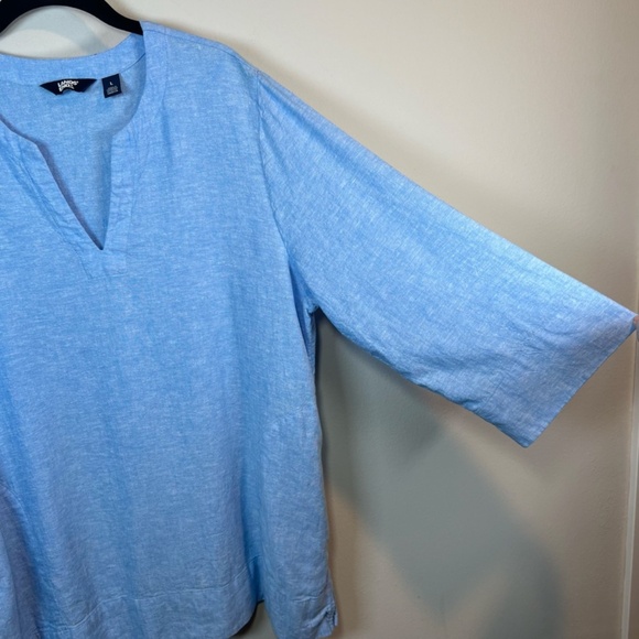 Lands' End Linen Blend Split Neck Tunic Top Blue Nautical Lagenlook Shirt  Large - Picture 5 of 14